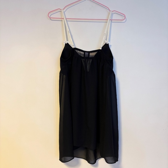 Apt. 9 Chemise Babydoll Built In Bra Lingerie Mini Dress Slip Black White Lace M - Picture 3 of 5